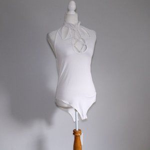 Gage White Crisscross Halter Style Bodysuit L
